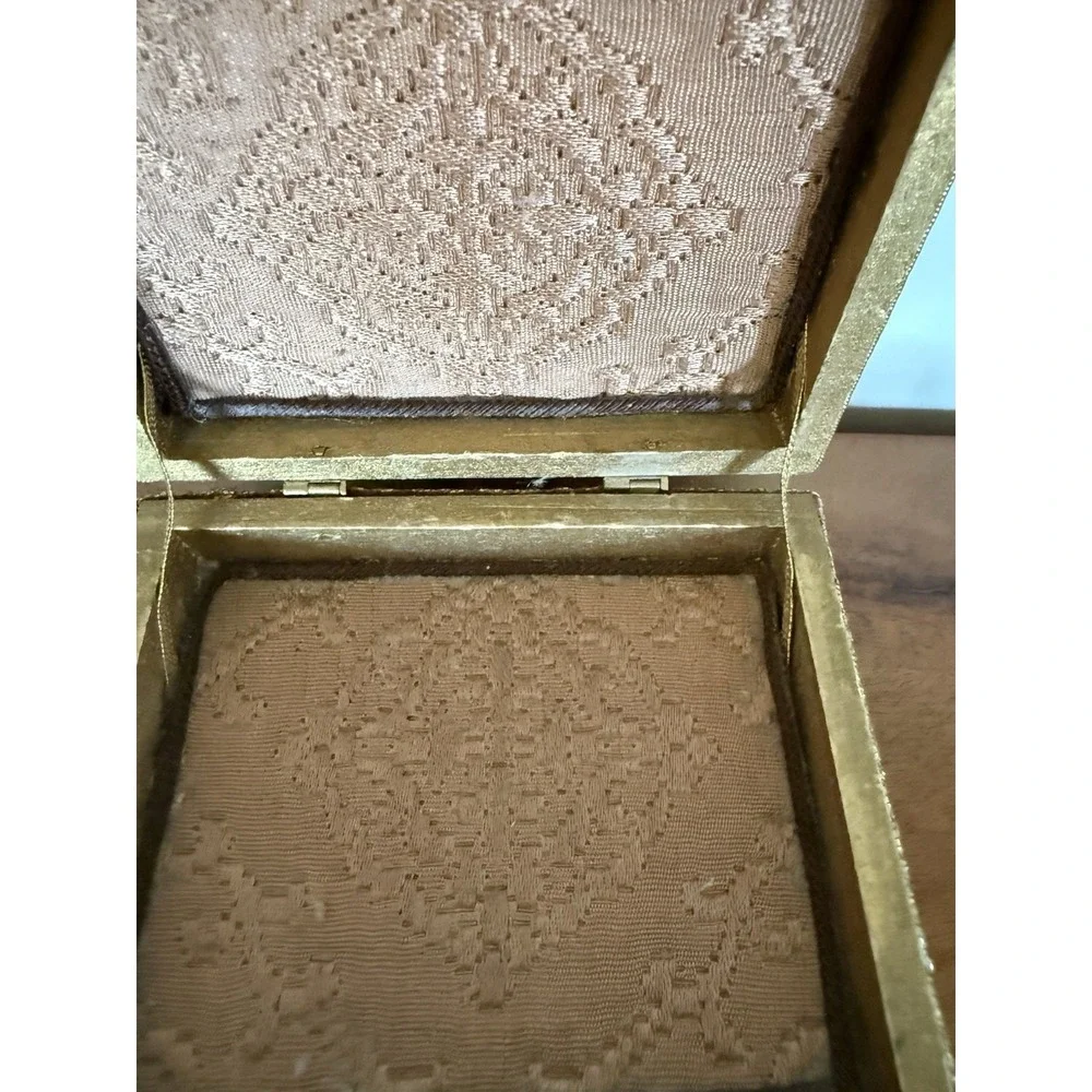 Burgundy Velvet  Embellished Jewelry Box with Gold Floral Accent 4.5x4x2